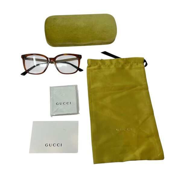 Gucci GG0218O 003 51mm Brown Havana Antique Gold Eyeglasses RX Frames Italy New main image 15
